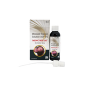 Minoxidil topical solution packaging and bottle on a white background