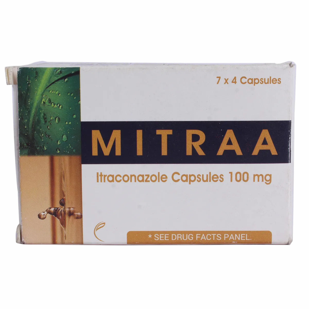 Box of Mitraa Itraconazole Capsules 100 mg on a white background