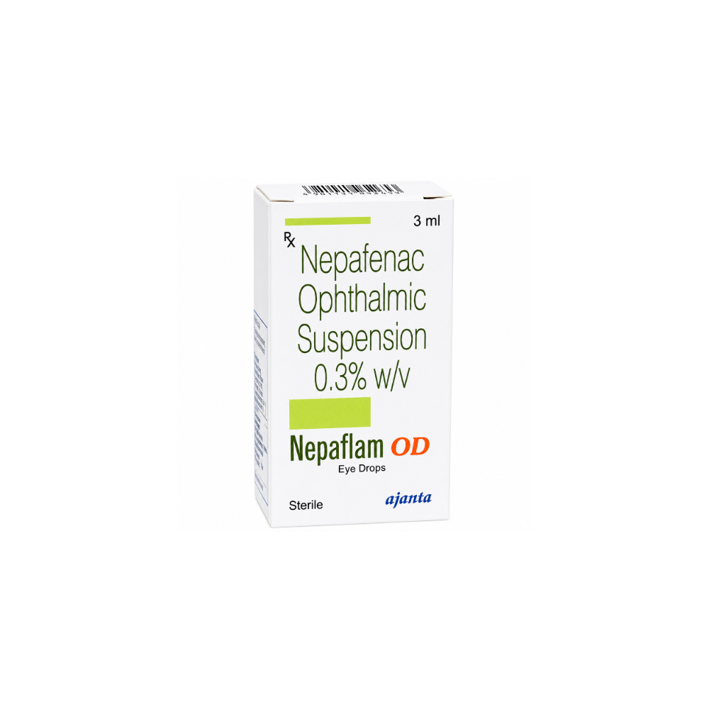 Nepaflam OD Eye Drop  Box of Nepafenac Ophthalmic Suspension eye drops on a white background