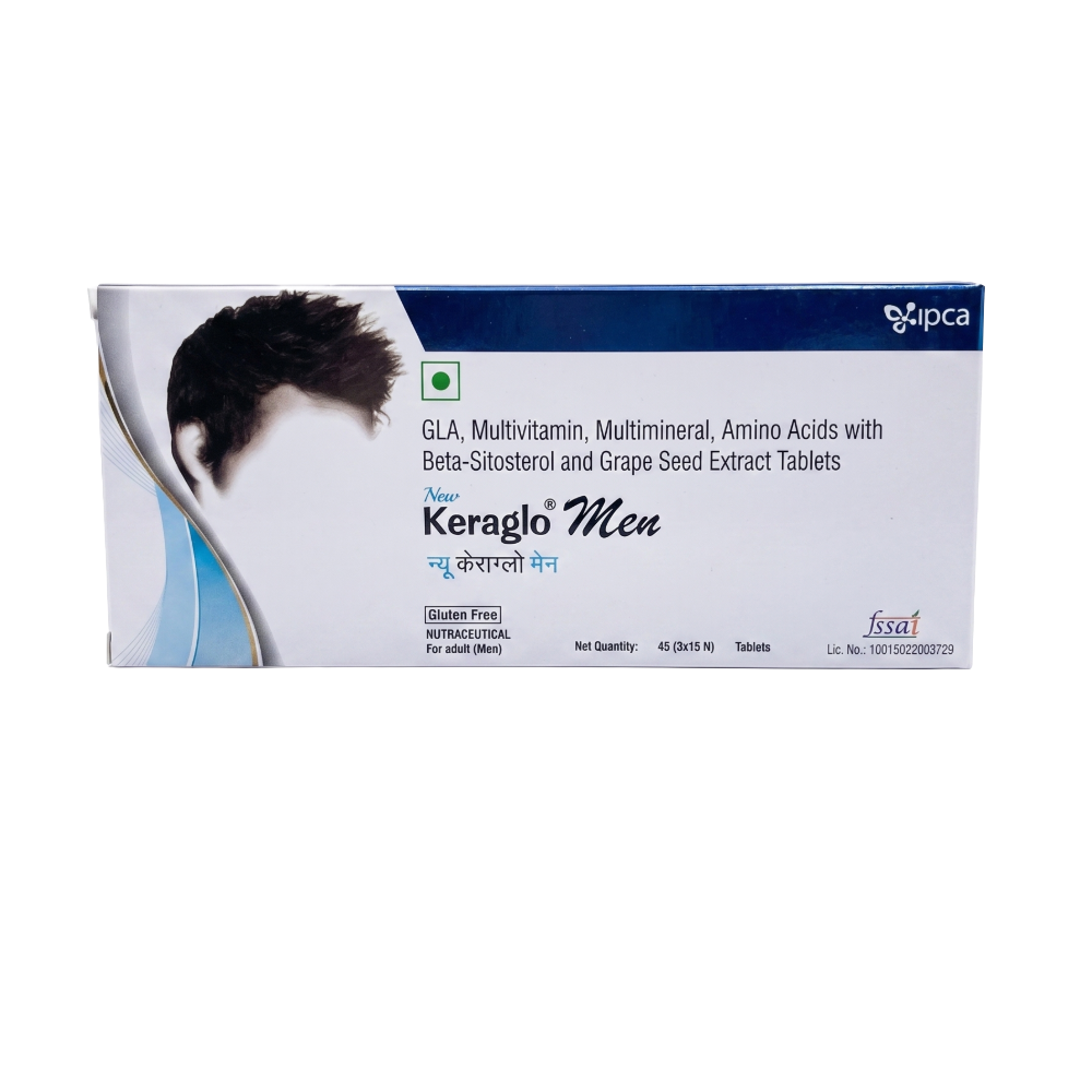 Keraglo Men - Hair & Skin Health Supplement with GLA, Multivitamins, & Grape Seed Extract Tablets