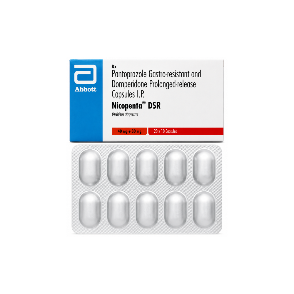 Box of Nicopenpta DSR capsules with Abbott logo on a white background