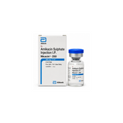 Amikacin Sulphate Injection I.P. packaging with Abbott branding on a white background