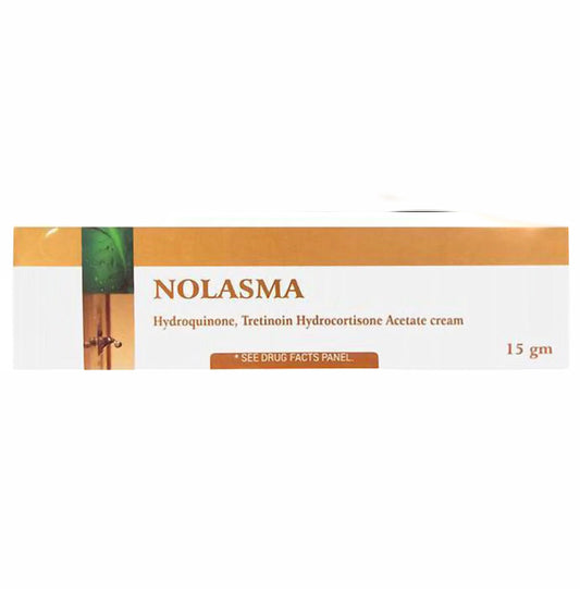 Nolasma cream packaging with branding and product details on a white background