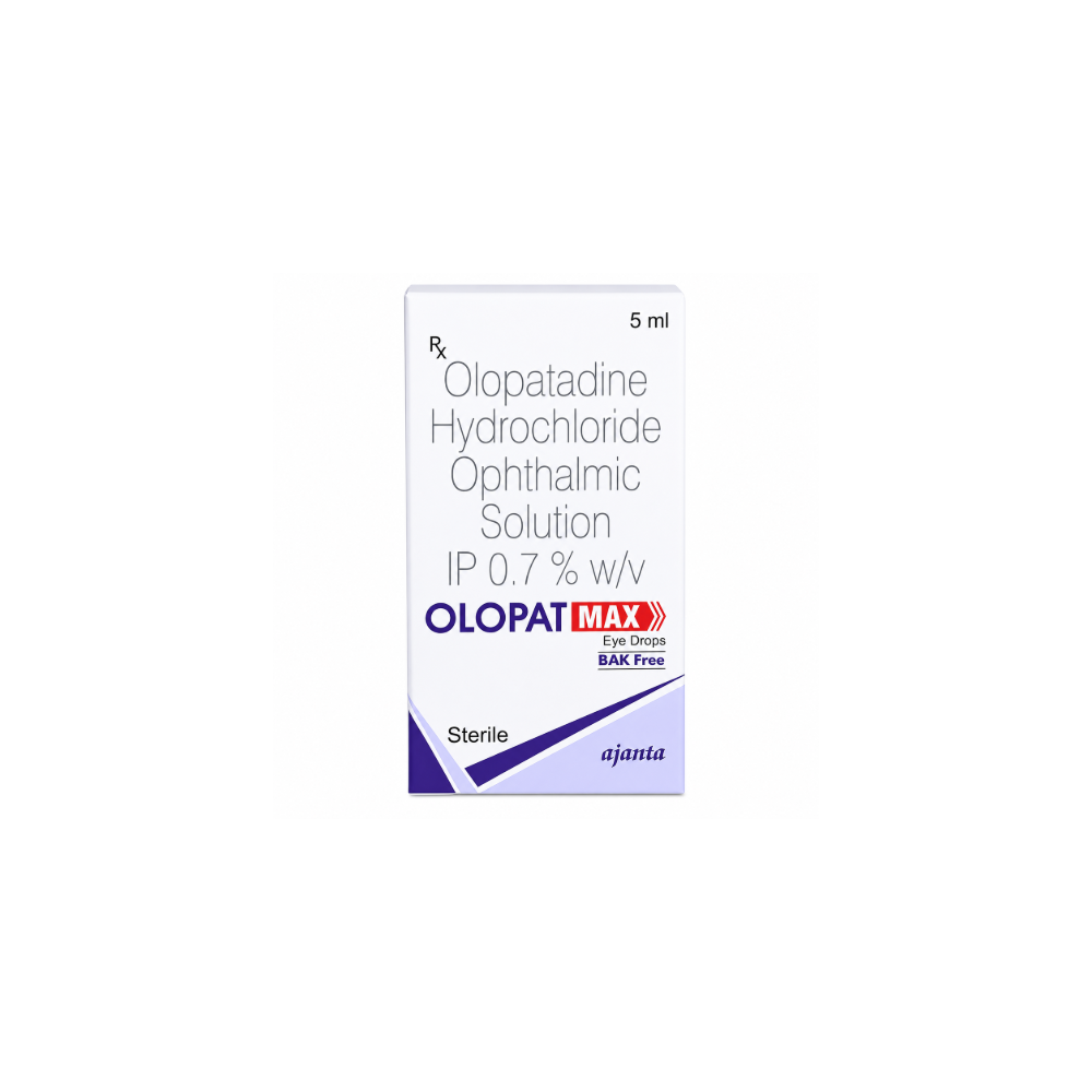 Olopat Max Eye Drop Olopatadine hydrochloride ophthalmic solution packaging on a white background