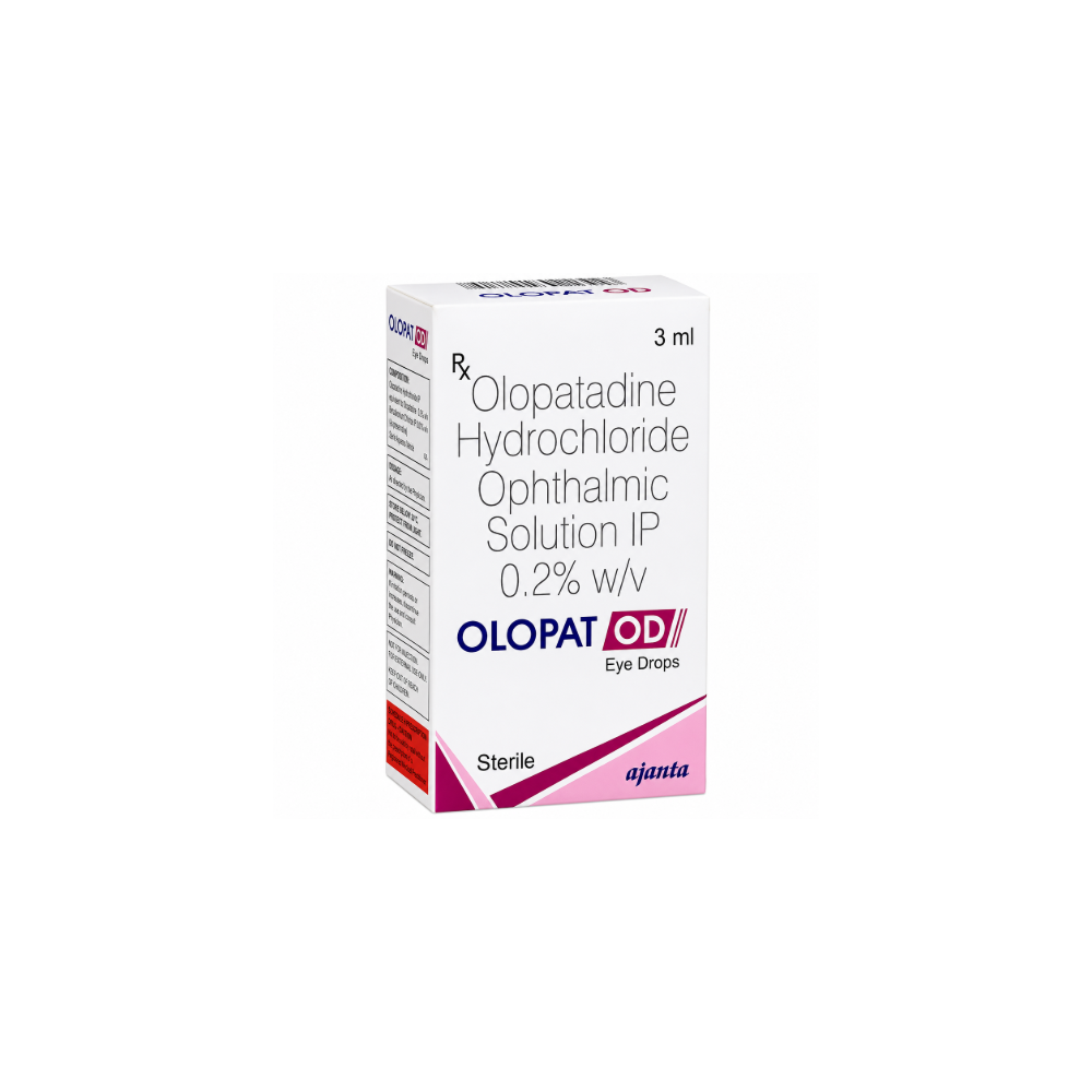 Olopat OD Eye Drops  Olopatadine Hydrochloride Ophthalmic Solution packaging on a white background