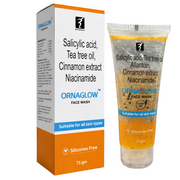 ORNAGLOW face wash packaging with tube and box on a white background