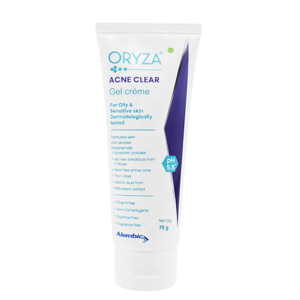 Oryza Acne Clear Gel crème packaging on a white background