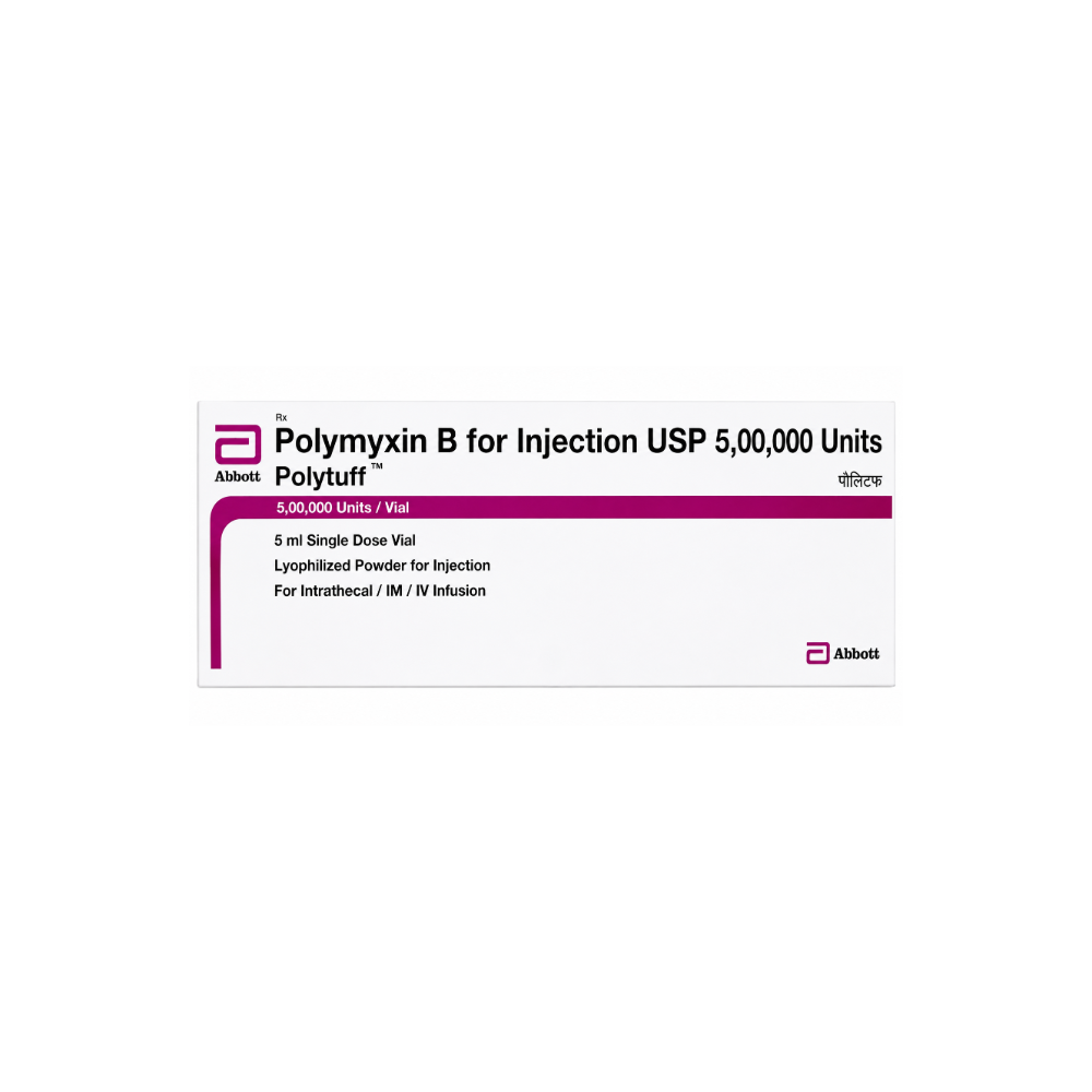 Polymyxin B for Injection USP 5,00,000 Units packaging on a white background