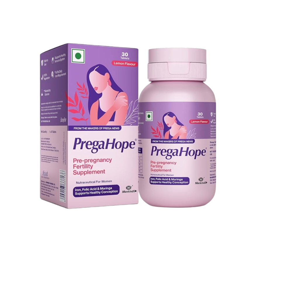 PregaHope pre-pregnancy fertility supplement packaging on a white background
