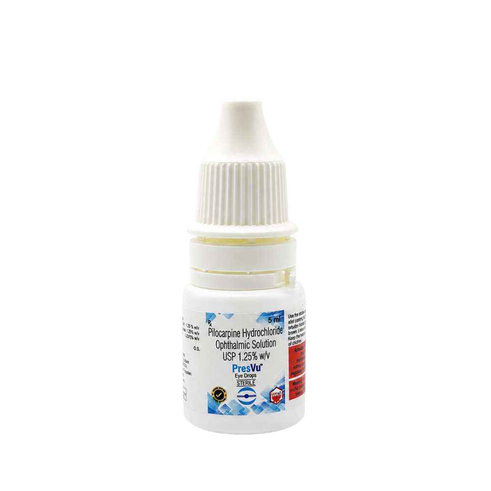 PresVu Pilocarpine Hydrochloride Ophthalmic Solution USP 1.25% w/v 5 ml eye drops bottle front view