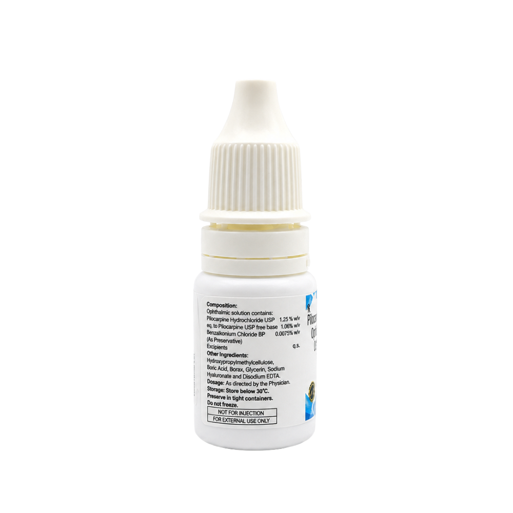 PresVu Pilocarpine Hydrochloride Ophthalmic Solution bottle showing composition and ingredient information