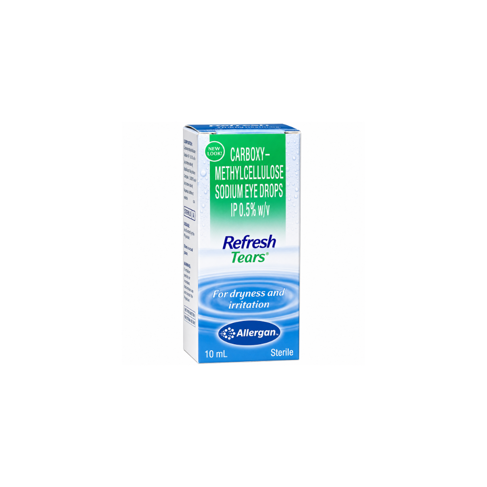 Refresh Tears Eye Drop Salt Composition:-Carboxymethylcellulose (0.5% w/v) Pack Of:-10 ml in 1 bottle Uses:-Dry eyes Manufacturer/Marketer Address:-Allergan India Pvt Ltd, No.3, Kasturba Road, Level 2, Prestige Obelisk, Bangalore – 560 001, KARNATAKA, INDIA