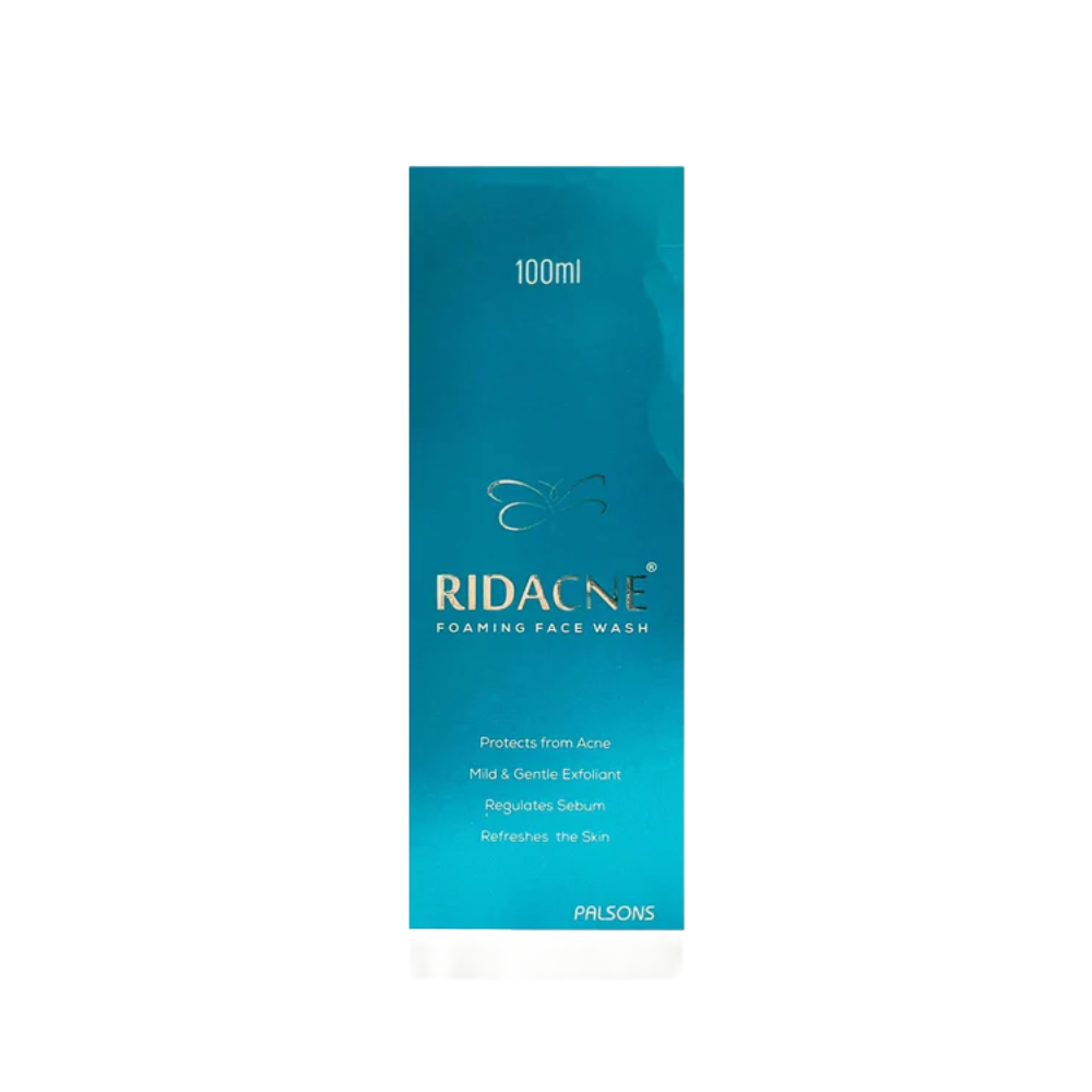 Ridacne foaming face wash packaging on a white background