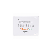 Rosufit 5 Tablet  Box of Rosuvastatin Tablets IP 5 mg with branding on a white background