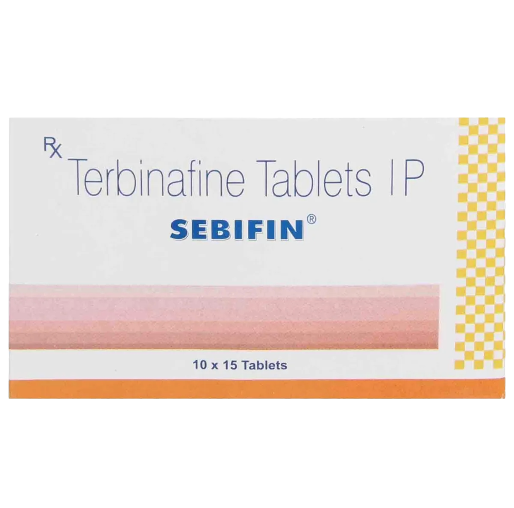 Box of Terbinafine Tablets IP SEBIFIN on a white background