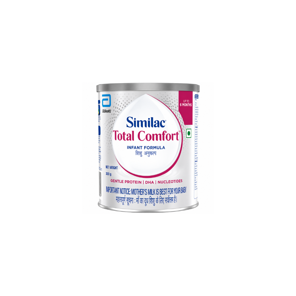 Similac Total Comfort Infant Formula 350 GM Tin is a nutritionally complete infant formula that contains Gentle partially hydrolysed whey protein, which is a substitute for standard milk base formula for infants, and contains DHA for infant brain development. It also contains Nucleotides which help in infant immune system development.