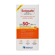 Solasafe SPF 50+ Sunscreen Gel carton front with PA+++ and Vitamin C and E