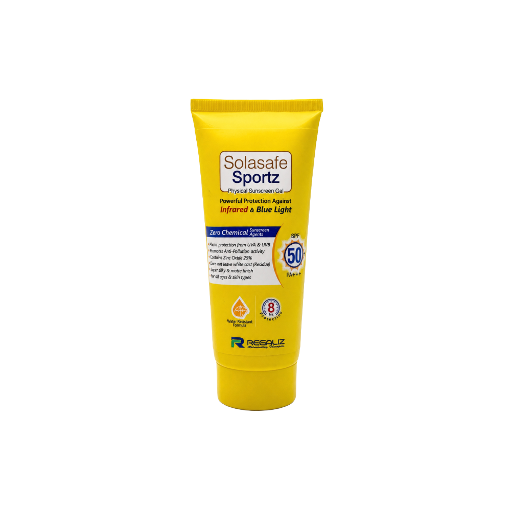 Solasafe Sportz Physical Sunscreen Gel SPF 50+ PA+++ with water-resistant formula