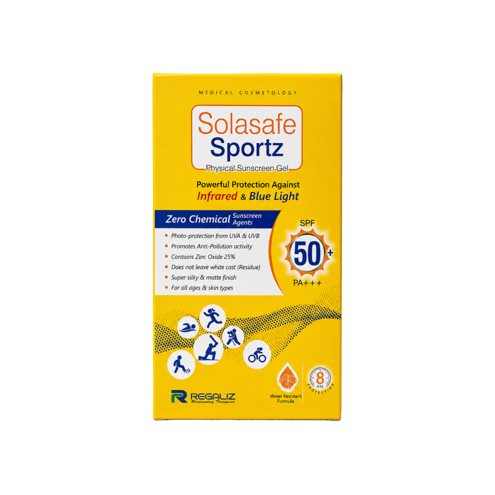 Solasafe Sportz Physical Sunscreen Gel SPF 50+ PA+++ front carton box