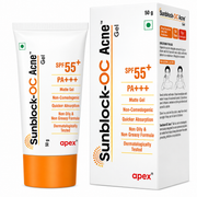 Sunblock-OC Acne Gel SPF 55+ PA+++ 50g matte non-comedogenic sunscreen tube and box.