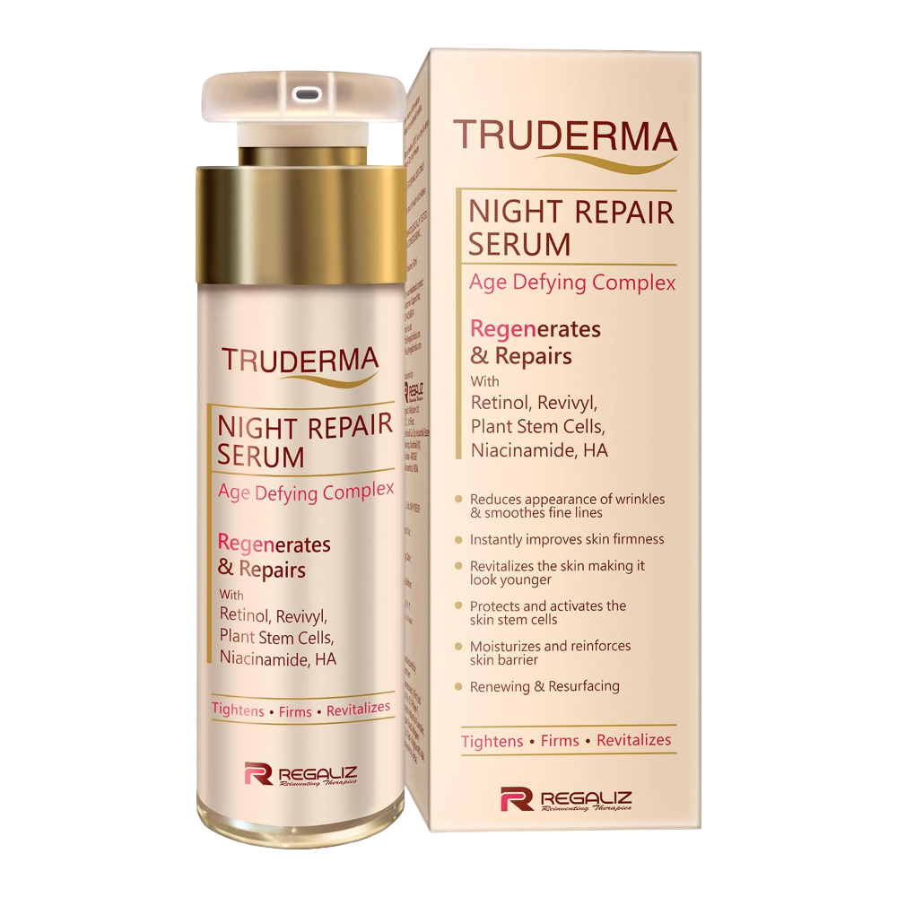 Truderma Night Repair Serum bottle and packaging on a white background