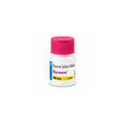 Bottle of Thyronorm Thyroxine Sodium Tablets with pink cap on a white background