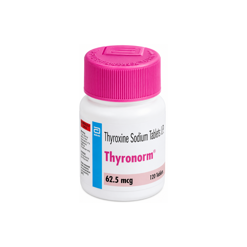 Thyronorm bottle of Thyroxine Sodium Tablets on a white background