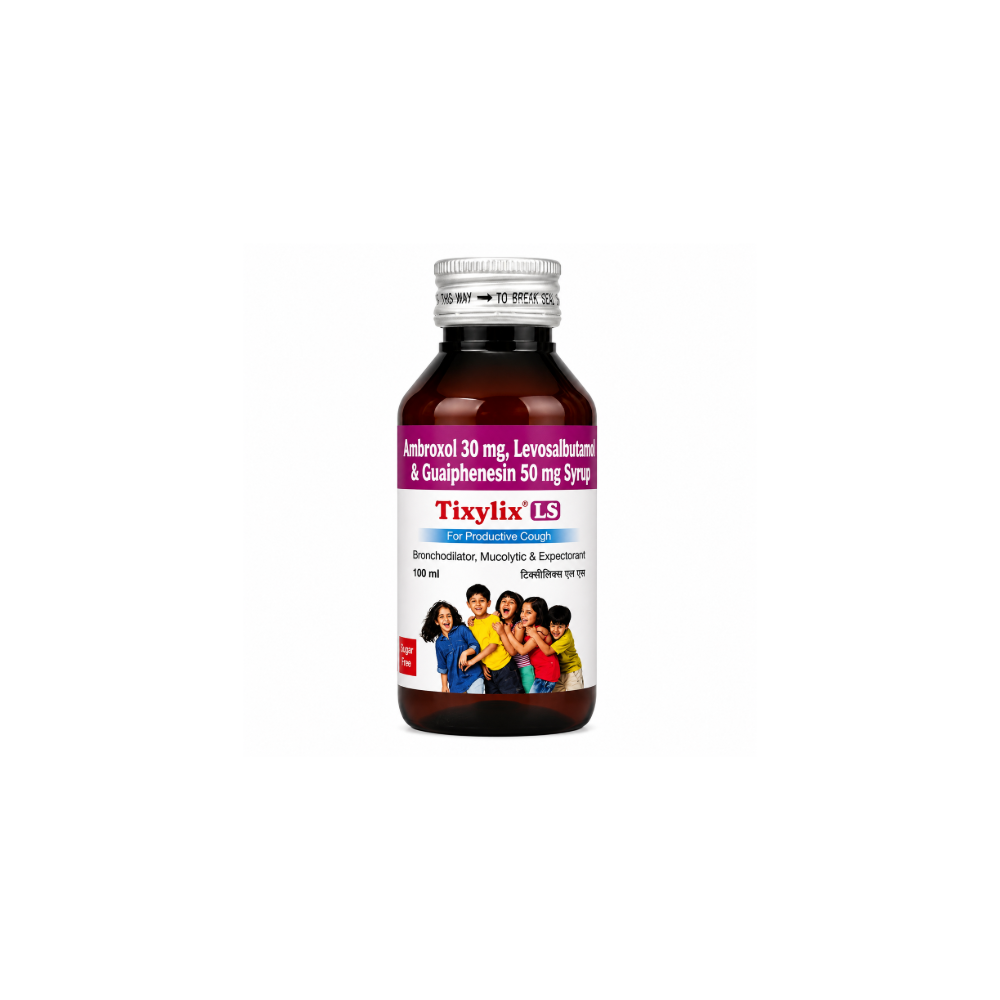 Bottle of Tixylfix LS syrup with a white background