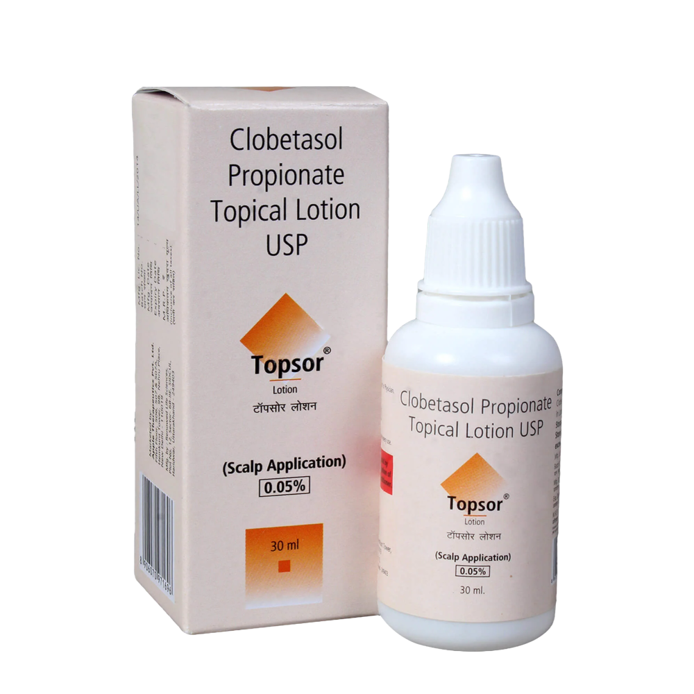 Clobetasol Propionate Topical Lotion USP bottle and packaging on a white background