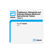 Abbott pharmaceuticals packaging for Pioglitazone, Glimepiride and Extended Release Metformin Hydrochloride Tablets Tribet 2