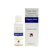 Trigaine Forte hair regrowth treatment bottle and box on a white background