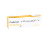 Box of Triorob-C Gel with Clindamycin 1% & Tretinoin 0.025% on a white background