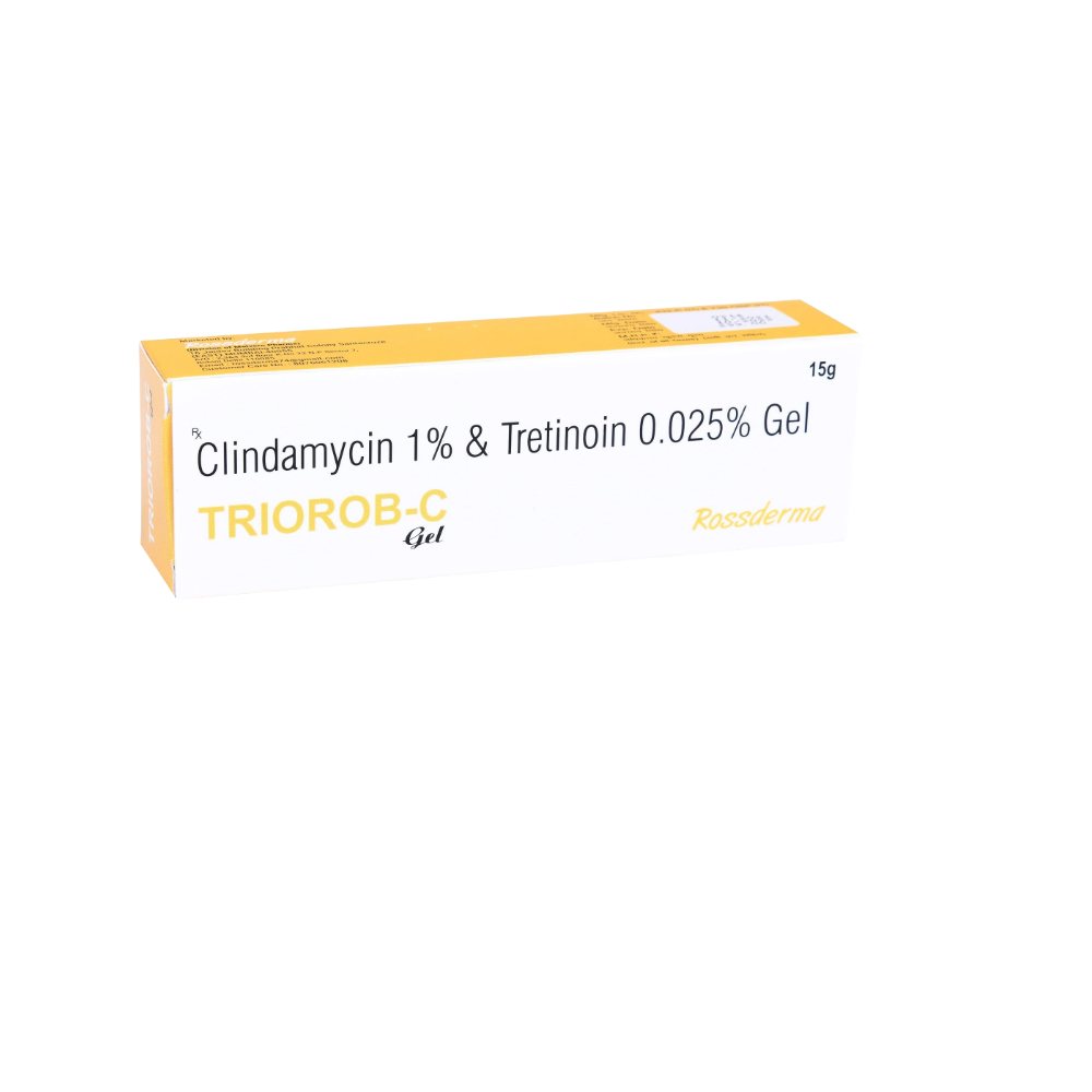 Box of Triorob-C Gel with Clindamycin 1% & Tretinoin 0.025% on a white background