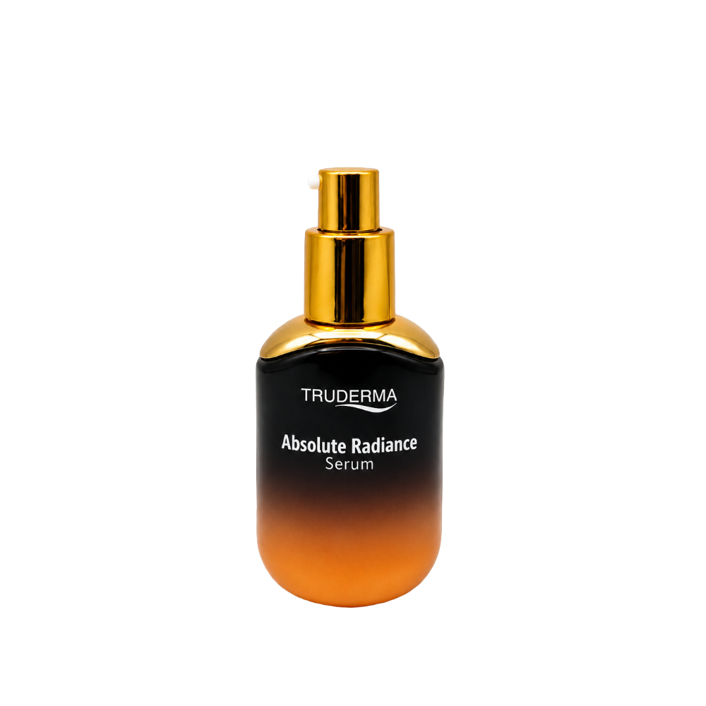 Truderma Absolute Radiance Serum 30ml black and amber pump bottle front view