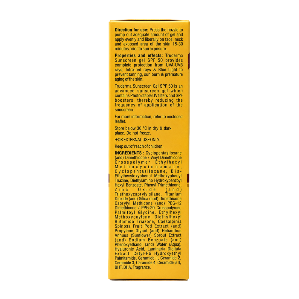 Truderma Sunscreen Gel SPF 50 ingredients and directions for use