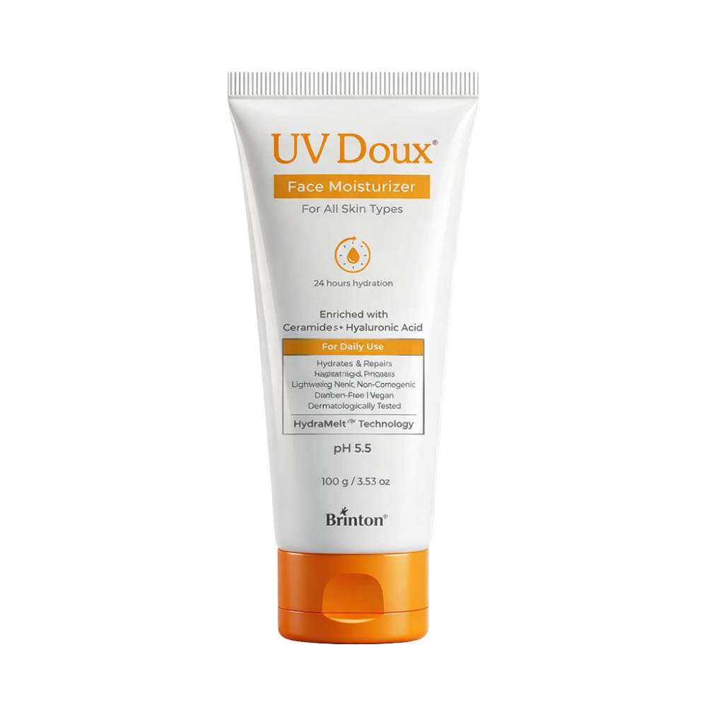 Brinton UV Doux Face Moisturizer tube on a white background