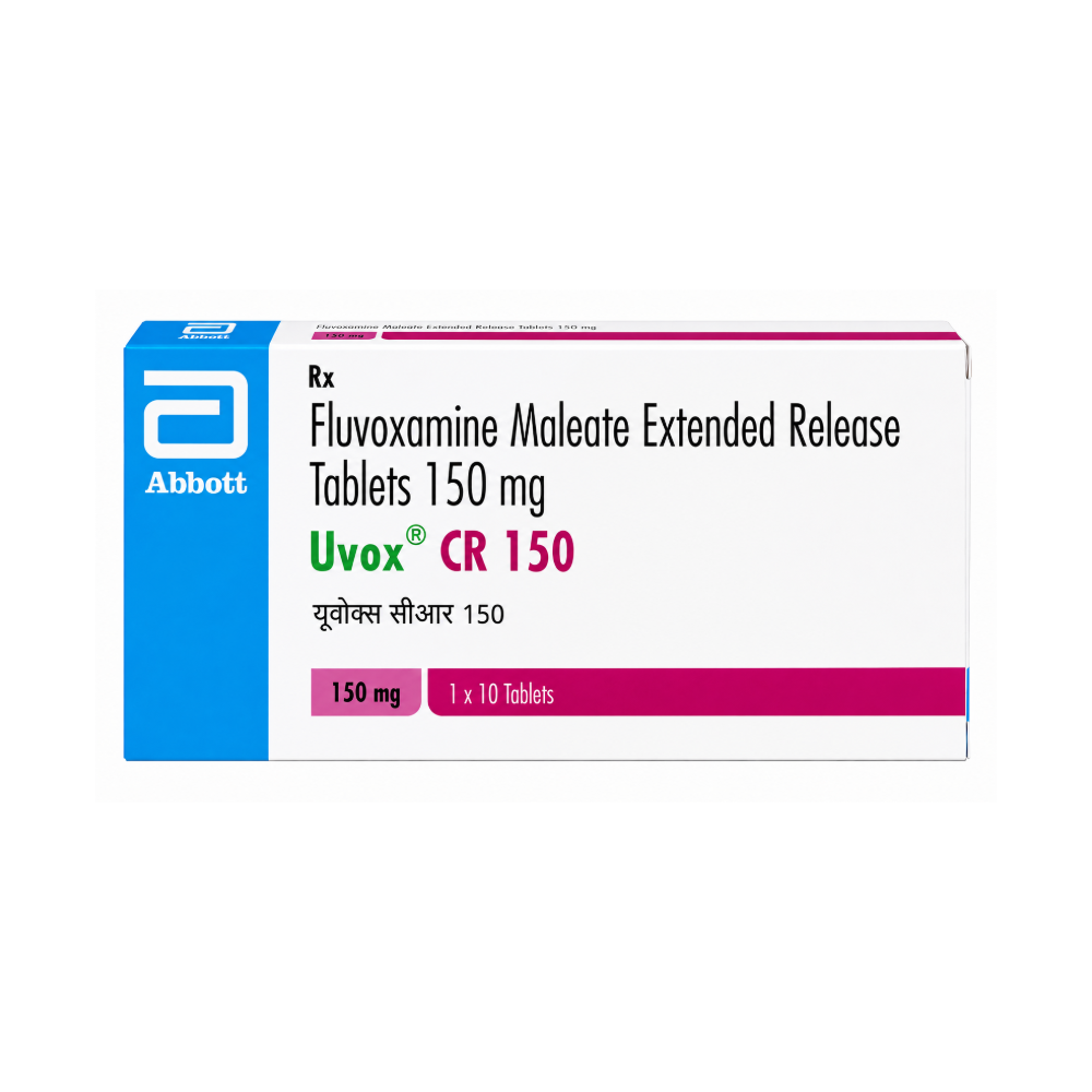 Box of Uvox CR 150 tablets by Abbott on a white background