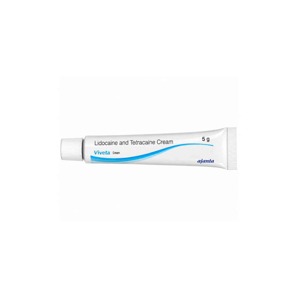 Tube of Viveta Lidocaine and Tetracaine Cream on a white background