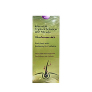 Minoxidil topical solution packaging with green background and text.