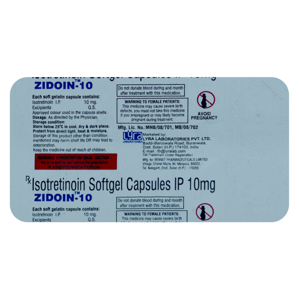 Zidoin-10 is a medication packaging with detailed instructions and branding on a white background.