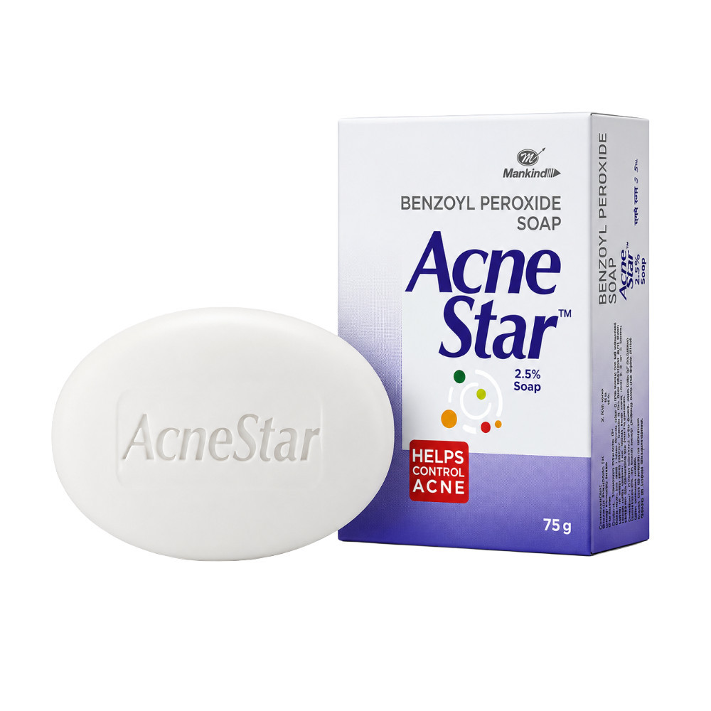 Acne Star 2.5% Benzoyl Peroxide Soap 75 g | Acne Cleansing Soap for Acne-Prone Skin | Helps Control Pimples, Excess Oil & Skin Blemishes
