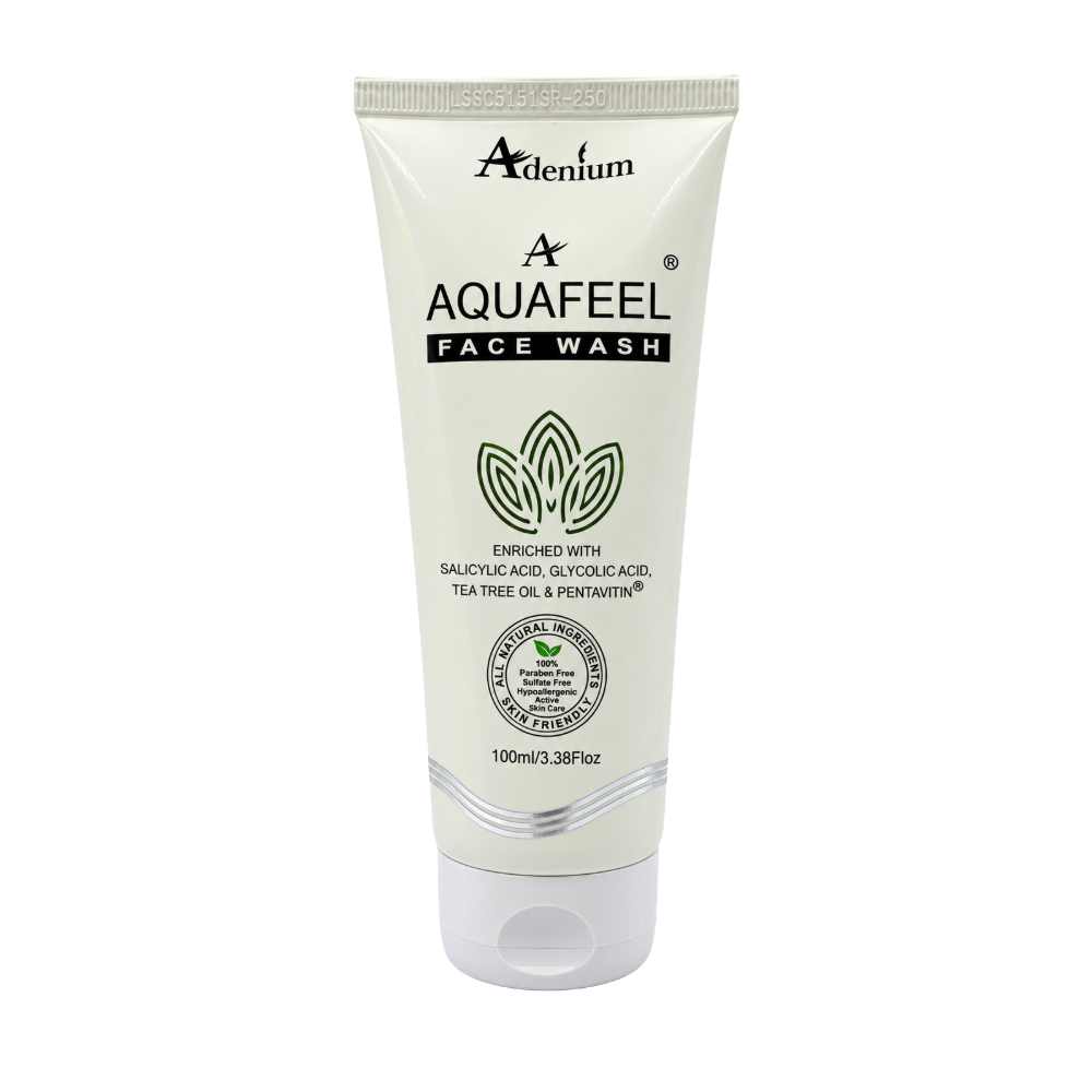 Adenium Aquafeel Face Wash 100ml tube with Salicylic Acid Glycolic Acid Tea Tree Oil and Pentavitin
