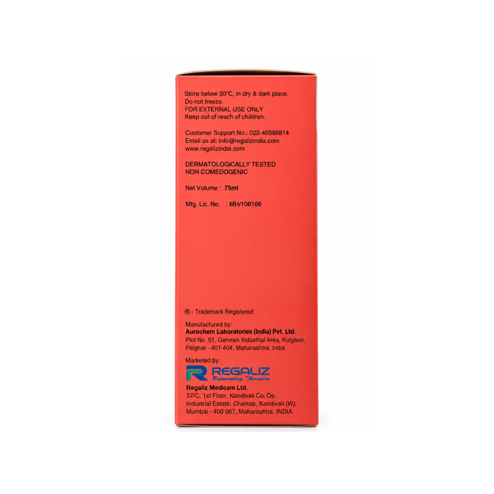 Brilante Body Lotion carton displaying Aurochem Laboratories manufacturer details and Regaliz Medicare marketer information.