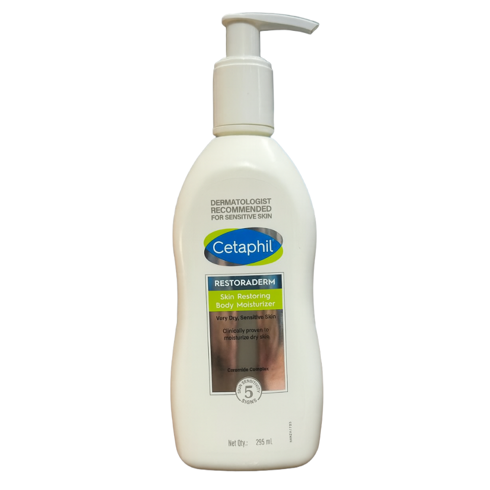 Cetaphil Restoraderm body moisturizer bottle on a white background