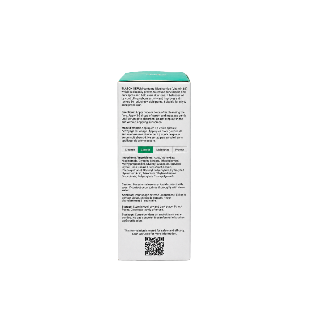 Ceuticoz Blabon Niacinamide 5% Serum 30ml back packaging with ingredients and directions