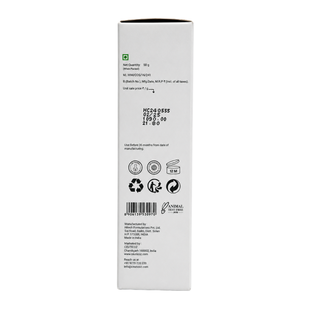 CEUTICOZ Curalite Lightening Cream 50g carton back view