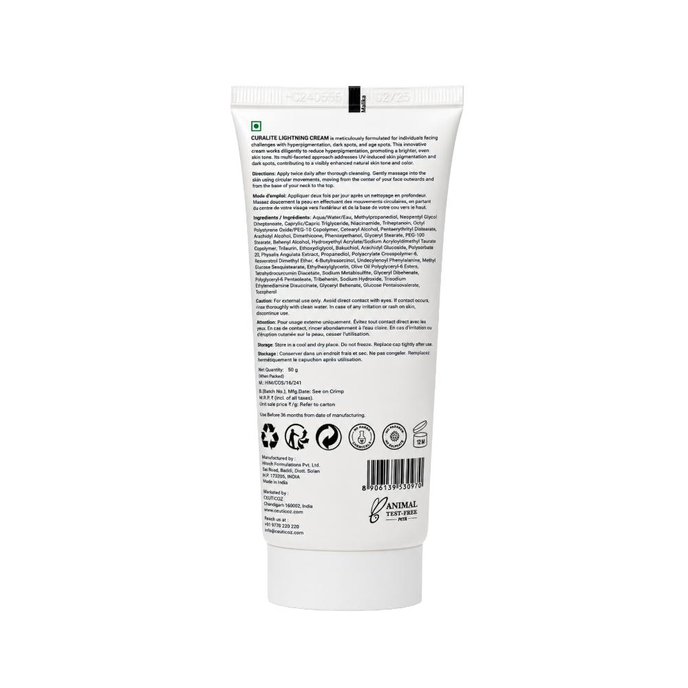 CEUTICOZ Curalite Lightening Cream 50g tube back view