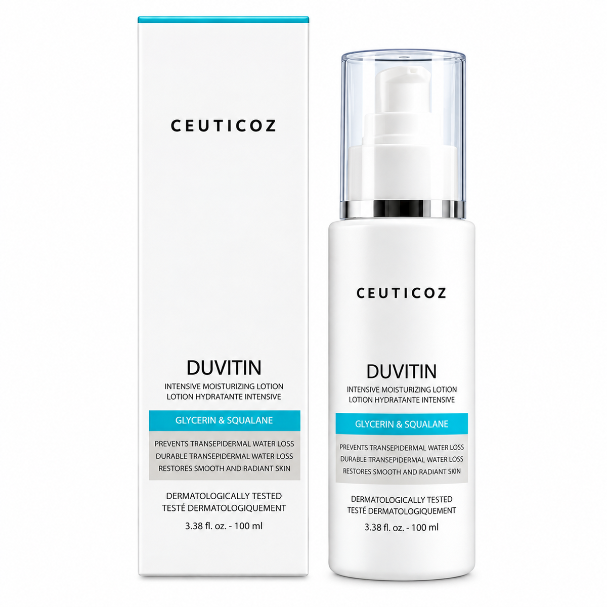Ceuticoz Duvitin Intensive Moisturizing Lotion 100ml with Glycerin and Squalene front packaging