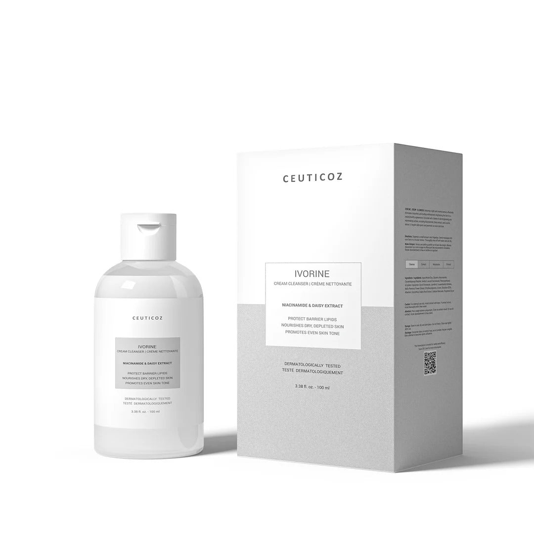 Ceuticoz Ivorine, Ivorine Cream Cleanser, ingredients, directions, niacinamide cleanser, daisy extract, ectoin, 100ml cleanser