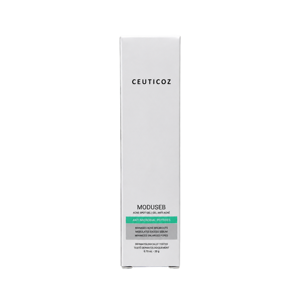 Ceuticoz Moduseb Acne Spot Gel 20g carton front with anti-microbial peptides